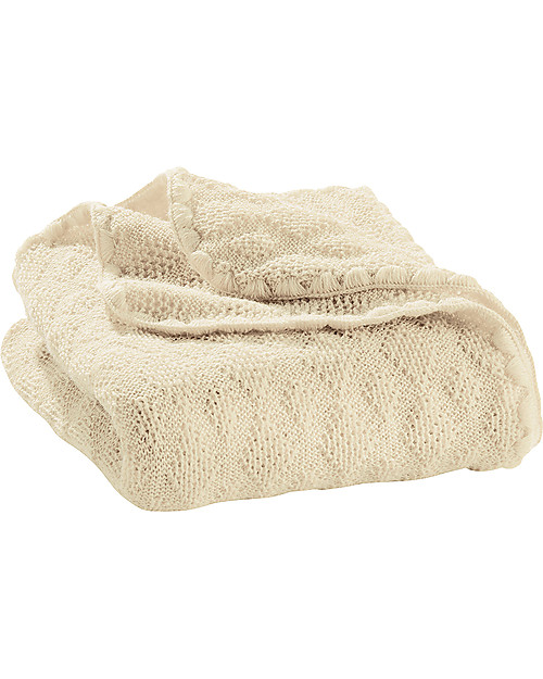 Disana Knitted Woollen Baby Blanket, Natural 80 x 100 cm - Pure Merino Wool Muslin Swaddle