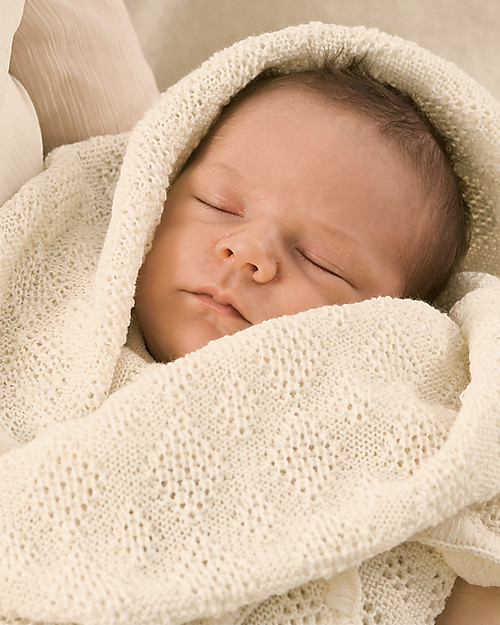 Disana Knitted Woollen Baby Blanket, Natural 80 x 100 cm - Pure Merino Wool Muslin Swaddle