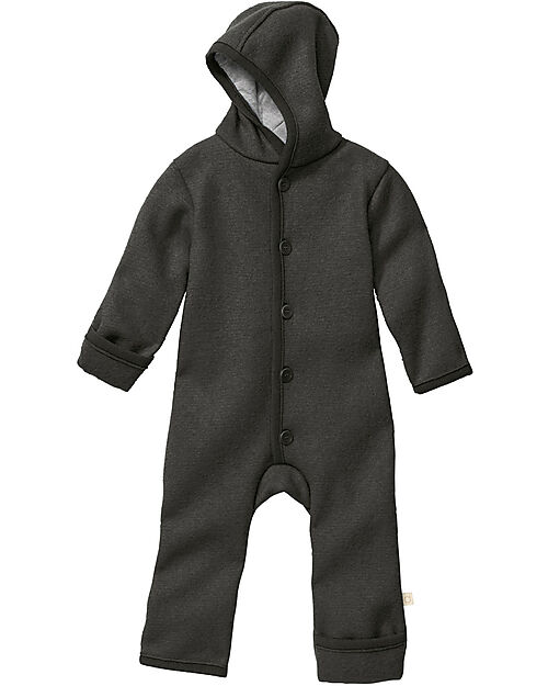 Disana Long Sleeve Jumpsuit in Boiled Wool - Anthracite - 100% GOTS Certified Organic Merino Wool Snowsuits