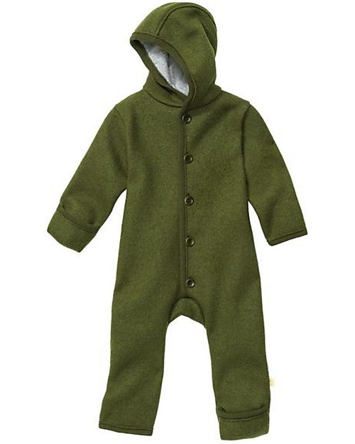 Disana Long Sleeved Boiled Wool Overall - Olive Green - Merino Wool Snowsuits