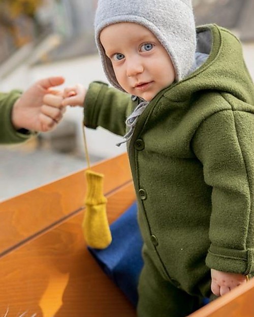 Disana Long Sleeved Boiled Wool Overall - Olive Green - Merino Wool Snowsuits