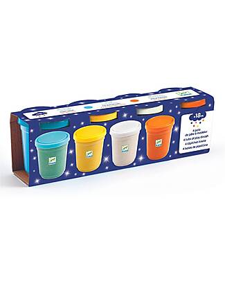 Djeco 4 Tubes of Play Dough - Glitter - 140gr Creative Toys