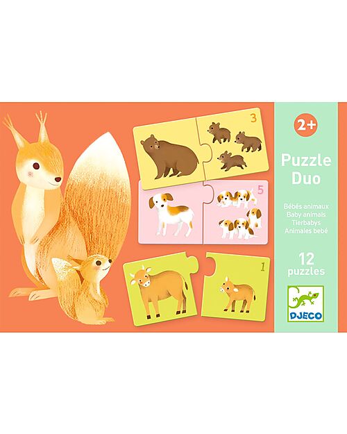 Djeco Animal Babies Duo Puzzle - 12 puzzles - 2+years Puzzles