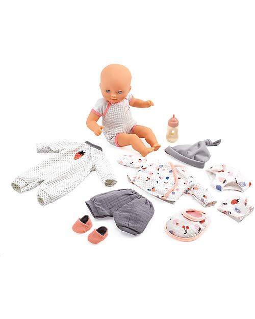 Djeco Baby Vanille Doll and Her Magic Suitcase with All Accessories - Pomea Collection - 32 cm - 18m + Dolls