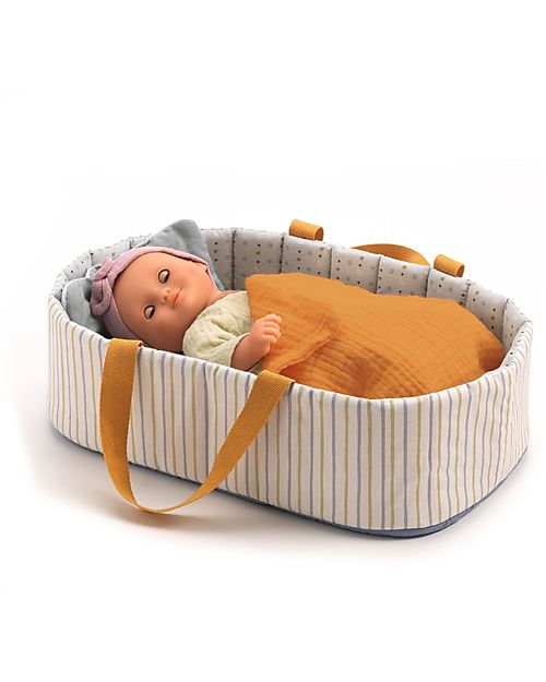 Djeco Bassinet for Pomea Doll in Cotton - 36x22x10cm - Includes Pillow and Blanket Dolls Accessories