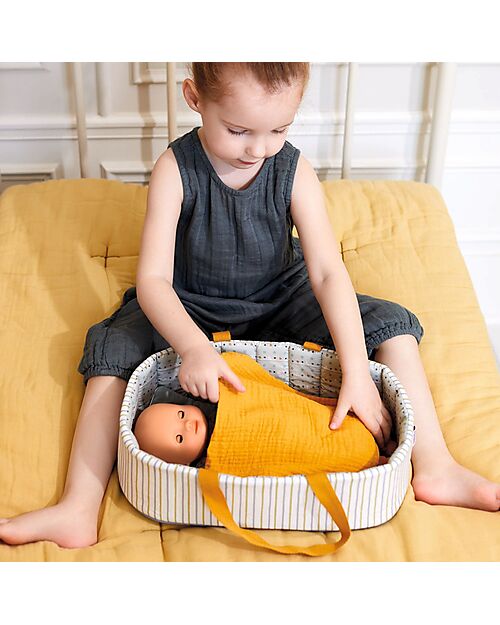 Djeco Bassinet for Pomea Doll in Cotton - 36x22x10cm - Includes Pillow and Blanket Dolls Accessories