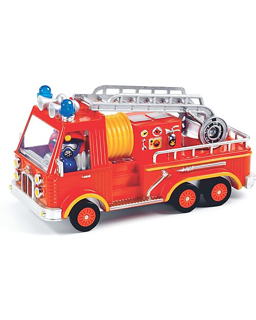 Djeco "Captain Fire" Fire Truck - Metal Vehicle with Suspension, Ladder, and Character Wooden Toy Cars, Trains & Trucks