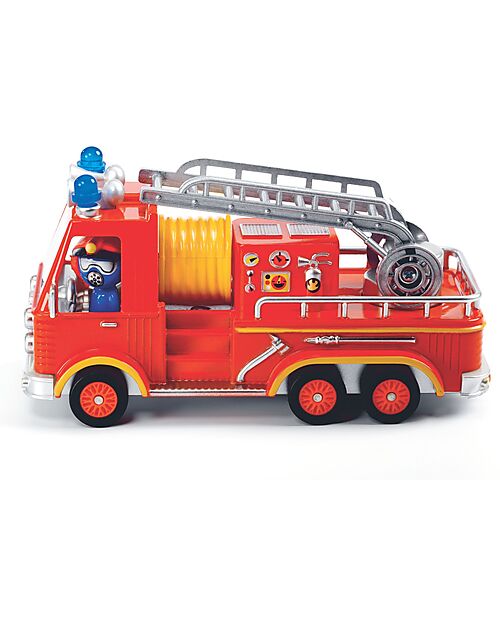Djeco "Captain Fire" Fire Truck - Metal Vehicle with Suspension, Ladder, and Character Wooden Toy Cars, Trains & Trucks