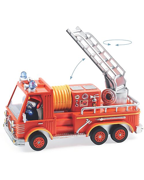Djeco "Captain Fire" Fire Truck - Metal Vehicle with Suspension, Ladder, and Character Wooden Toy Cars, Trains & Trucks