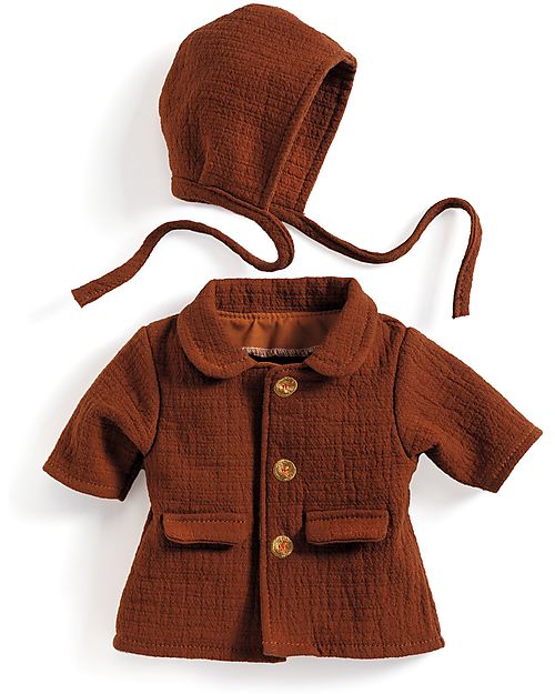 Djeco Coat and Hat for Pomea Doll - Fall - Easy to Wear Dolls Accessories