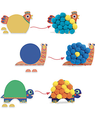 Djeco Collage Activity - Fluffy Animals - Add the Pompons! Art & Craft Kits