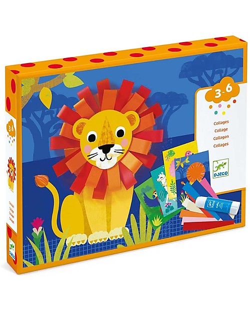 Djeco Collage Activity - Lion and other Animals - From 3 to 6 years Creative Toys