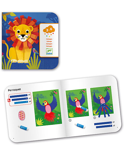 Djeco Collage Activity - Lion and other Animals - From 3 to 6 years Creative Toys