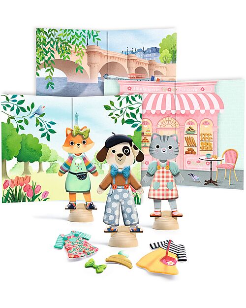 Djeco Collage With Stickers - Bonjour Paris Stickers & Stamps Sets