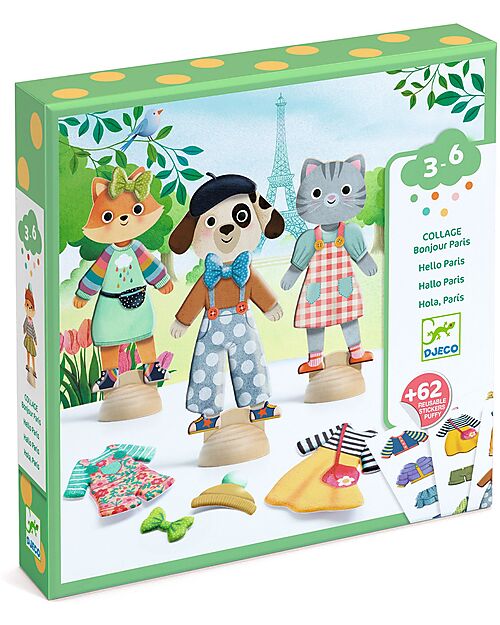 Djeco Collage With Stickers - Bonjour Paris Stickers & Stamps Sets