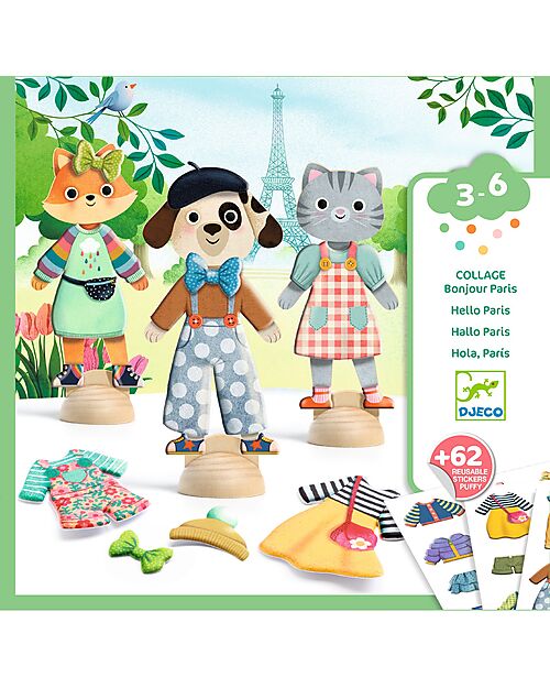 Djeco Collage With Stickers - Bonjour Paris Stickers & Stamps Sets