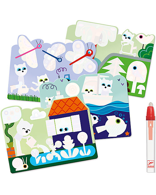 Djeco Coloring Cards with Water Markers - Hidden in the Garden Draw And Color
