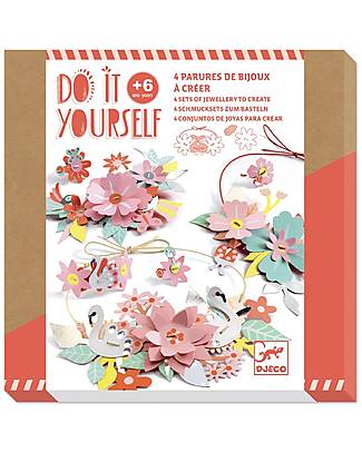 Djeco Coloufun Fun Creative Jewelry Kit - 4 Set Ring Necklace and Bracelet - FSC Certified Paper Art & Craft Kits