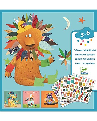 Djeco Create with Stickers, Animals Stickers & Stamps Sets