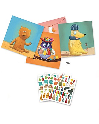Djeco Create with Stickers, Animals Stickers & Stamps Sets