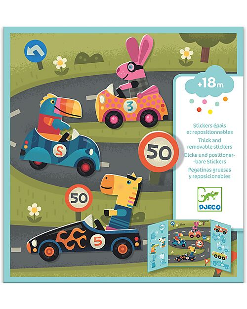 Djeco Creative Kit with Repositionable Stickers - Cars - with FSC® Certified Paper Stickers & Stamps Sets