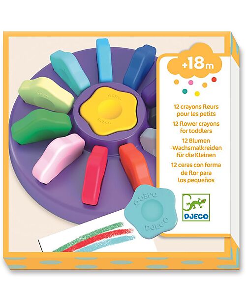 Djeco Creative Set 12 Crayons - Flower - Ergonomic Shape Draw And Color