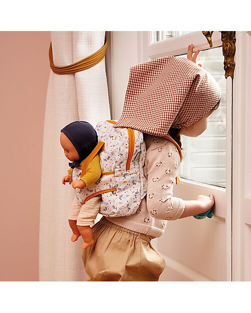 Djeco Doll Backpack Carrier - 23x22x6,5cm - Adjustable Straps and Inside Storage Pocket Dolls Accessories