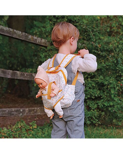 Djeco Doll Backpack Carrier - 23x22x6,5cm - Adjustable Straps and Inside Storage Pocket Dolls Accessories