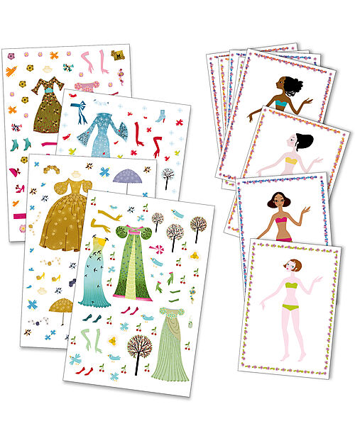 Djeco Doll Stickers Kit - Dress them for Every Season - 4+ Stickers & Stamps Sets