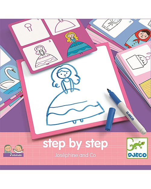 Djeco Educational Game Eduludo Step By Step, Josephine & co Draw And Color