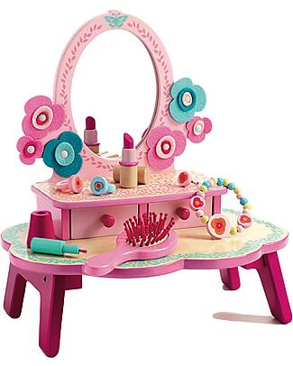 Djeco Flora Dressing Table - Wood - 41x28,8x18,6cm - Includes Accessories Pretend Play