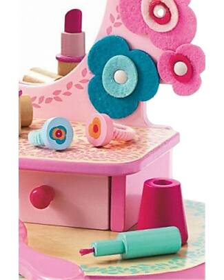 Djeco Flora Dressing Table - Wood - 41x28,8x18,6cm - Includes Accessories Pretend Play