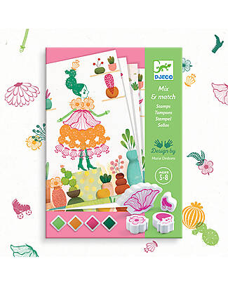 Djeco Flowers Girls Stamp Set - 14 Images and 4 Colors Stickers & Stamps Sets