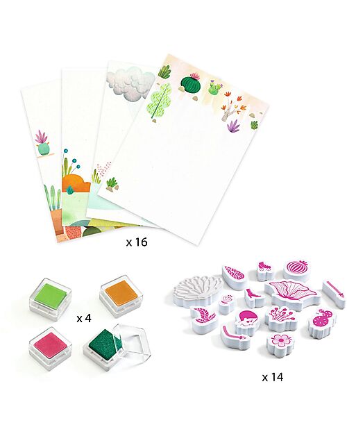 Djeco Flowers Girls Stamp Set - 14 Images and 4 Colors Stickers & Stamps Sets