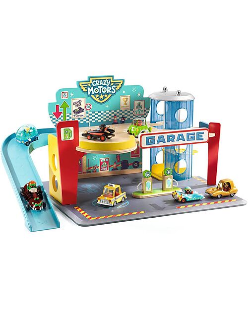 Djeco Garage - Perfect for Playing with Crazy Motors Toy Cars - Wooden Wooden Toy Cars, Trains & Trucks