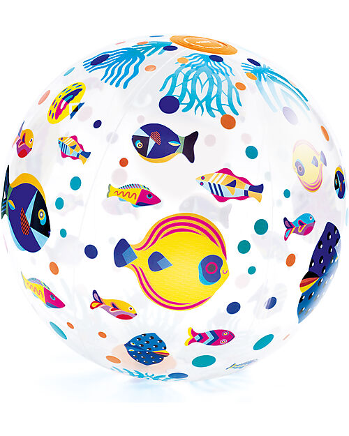 Djeco Inflatable Ball - with Fish - Diameter 35 cm - Perfect for the Beach Beach Toys
