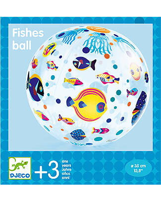 Djeco Inflatable Ball - with Fish - Diameter 35 cm - Perfect for the Beach Beach Toys