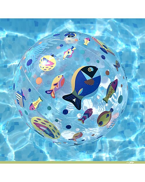 Djeco Inflatable Ball - with Fish - Diameter 35 cm - Perfect for the Beach Beach Toys