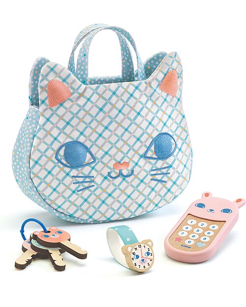 Djeco Kitty Handbag with Phone, Keys, and Watch - From 18 Months Makeup Bags and Pouches