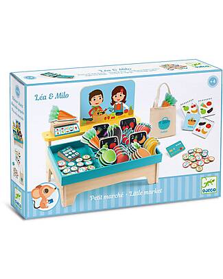 Djeco Léa & Milo Little Market - Certified Wood - Ages 4 Pretend Play