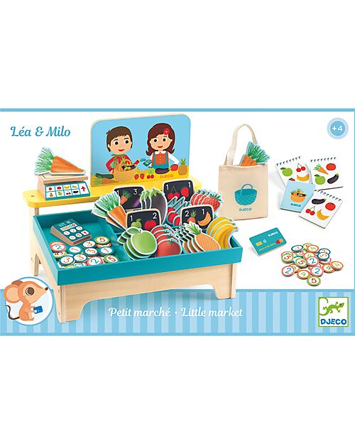 Djeco Léa & Milo Little Market - Certified Wood - Ages 4 Pretend Play
