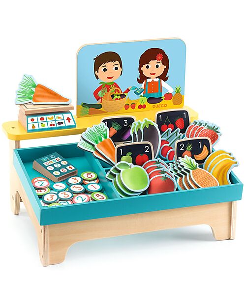 Djeco Léa & Milo Little Market - Certified Wood - Ages 4 Pretend Play