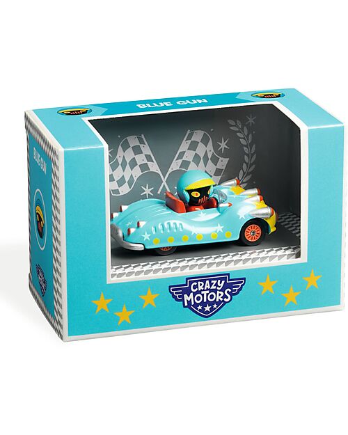 Djeco Macchinina Blue Gun - Crazy Motors - in Metallo Wooden Toy Cars, Trains & Trucks