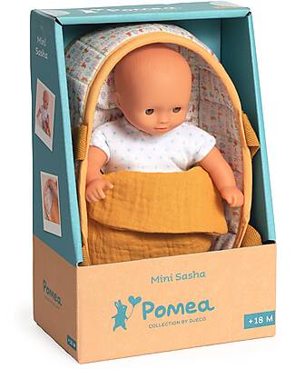 Djeco Mini Doll Sasha and Cradle - Pomea Collection - 20 cm Dolls