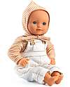 Djeco Pair of Dungarees, Top and Bonnet for Pomea Doll - Cannelle - Easy to Wear Dolls Accessories