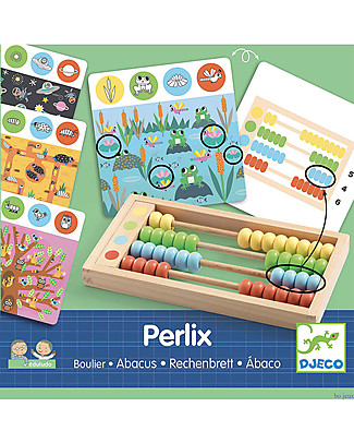 Djeco Perlix Abacus with Challenge Cards - Educational and Fun Wooden Stacking Toys