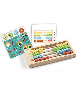 Djeco Perlix Abacus with Challenge Cards - Educational and Fun Wooden Stacking Toys