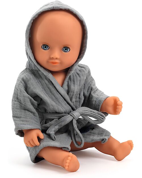 Djeco Pomea Doll Bathrobe - Aqua Green - in Double Cotton Gauze Dolls Accessories