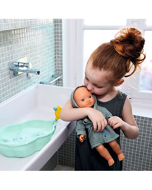 Djeco Pomea Doll Bathrobe - Aqua Green - in Double Cotton Gauze Dolls Accessories