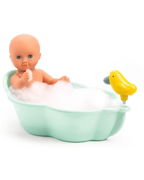 Djeco Pomea Doll Bathtub - Aqua Green - 36x14x23cm - Works without Batteries! Dolls Accessories